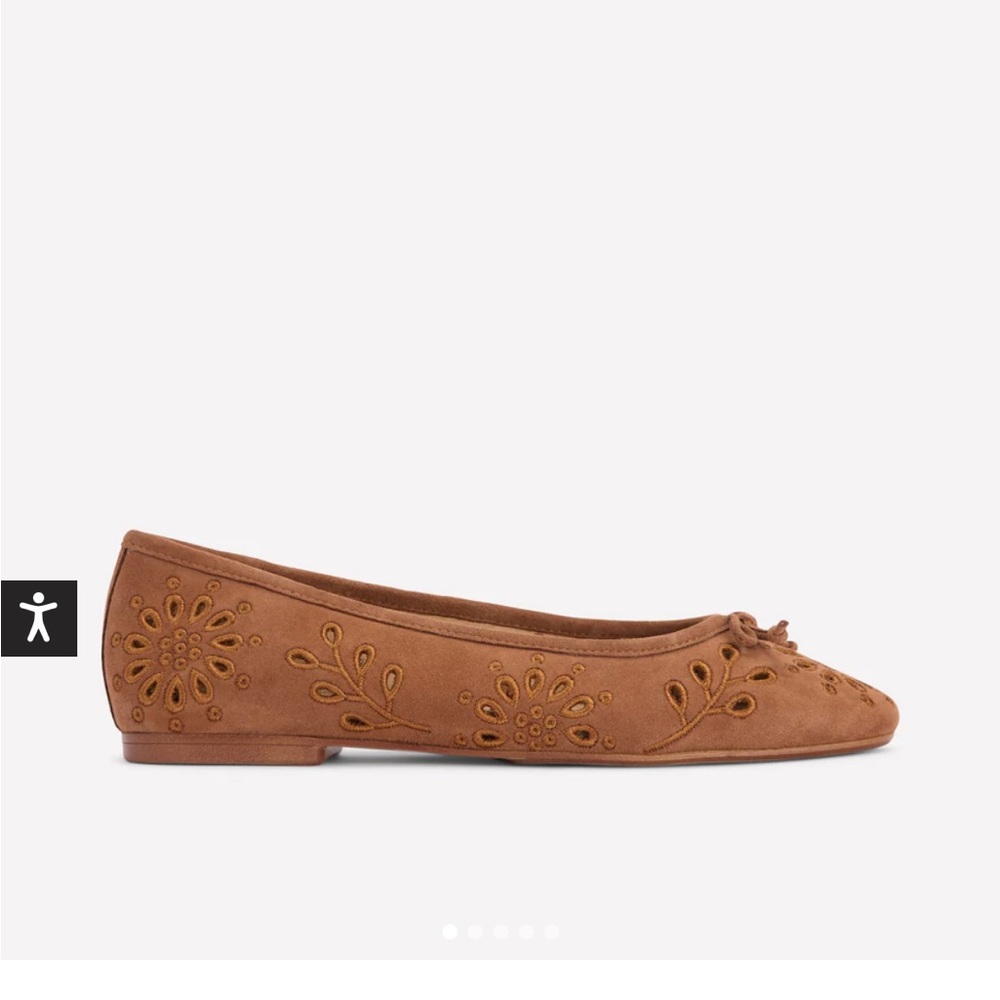 Boden Tan Suede Ballet Flats with Floral Cutouts